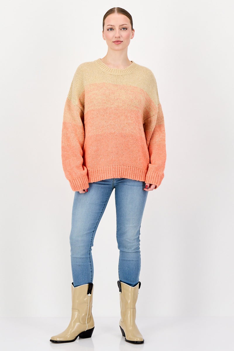 Fire & Glory Women Crew Neck Crochet Sweater, Orange - Image 4